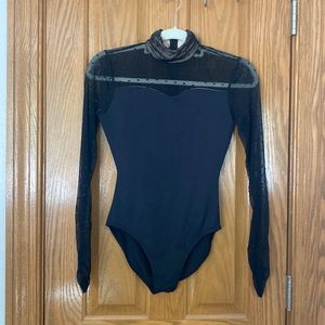 Black polka dot mesh ballet leotard